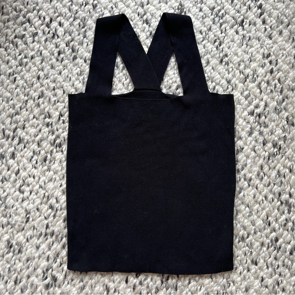Black knit square neck wide strap sleeveless top